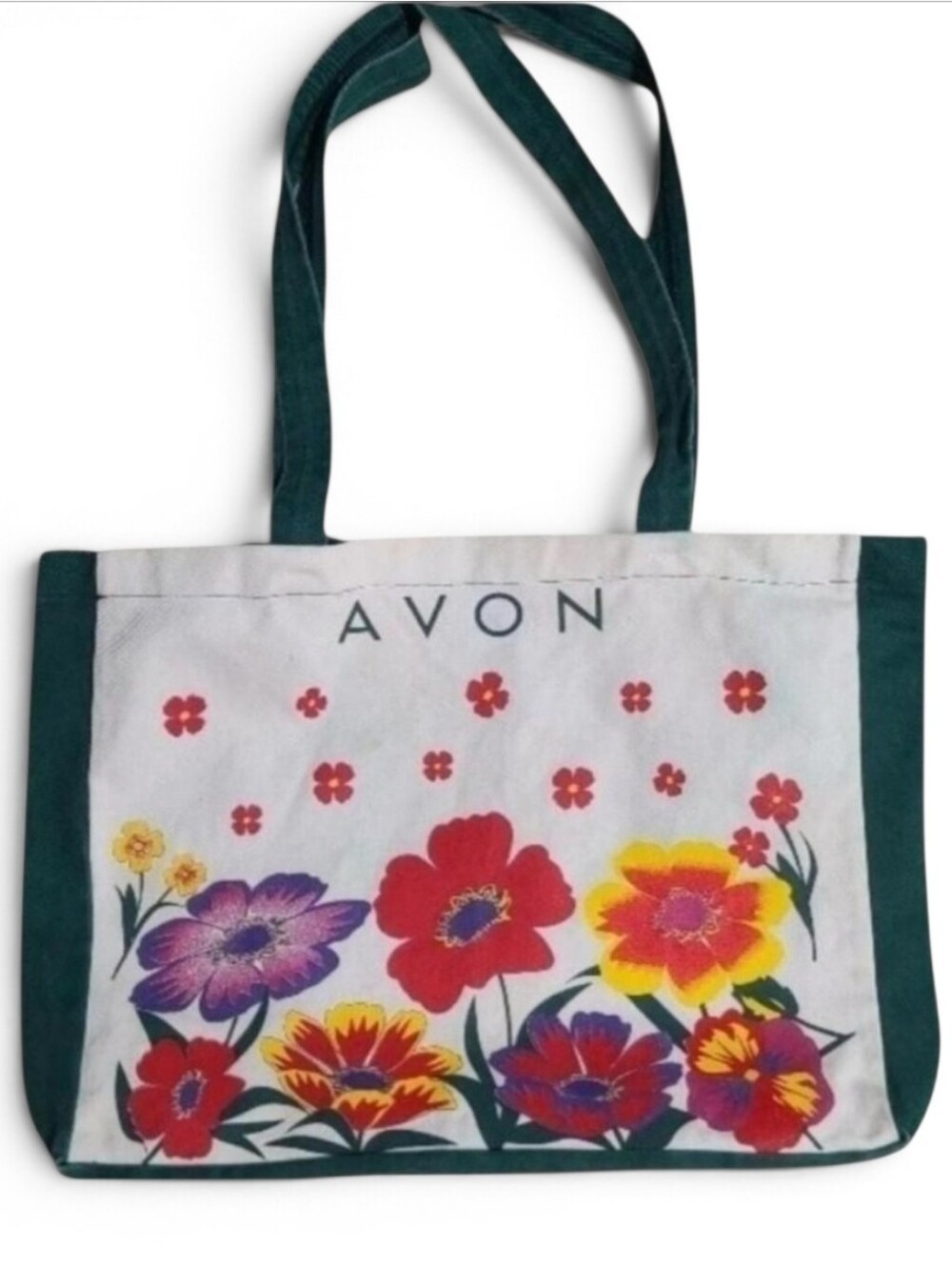 🖤 Vintage Avon Floral Tote Bag Retro Flower Print Cottagecore Canvas Market Bag